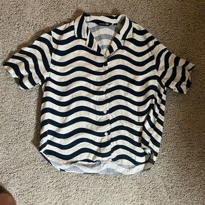 Marimekko Blue and White Button Down Shirt Relaxed Fit